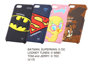 【Apple iPhone SE/iPhone 5s/iPhone 5】バットマン、スーパーマン、トゥイーティー、トム＆ジェリー・ポップアップ・レザージャケット（合皮タイプ）
