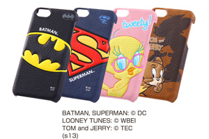 【Apple iPhone 5c】バットマン、スーパーマン、トゥイーティー、トム＆ジェリー・キャラクター・ポップアップ・レザージャケット（合皮タイプ）